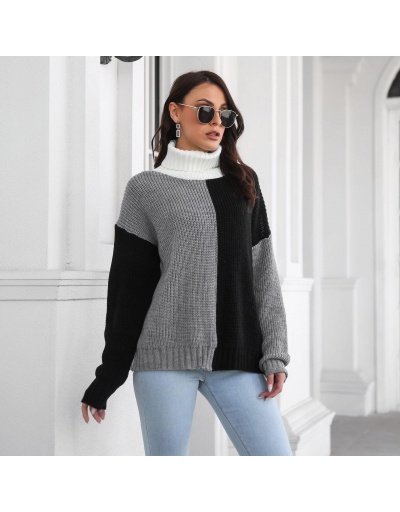 Replica Turtle Neck Contrast Color Long Sleeve Sweater Long Sleeve Turtle/High Neck #795444 $28.53 USD for Wholesale