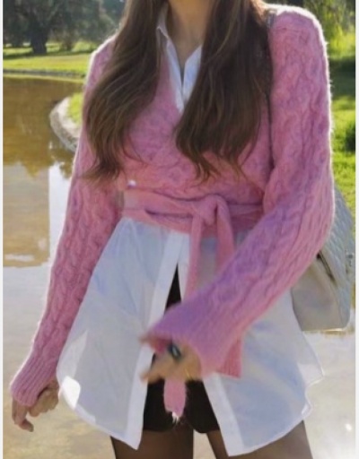 Spring Casual Pink Long Sleeve Pullovers Long Sleeve V Neck #795445 $34.35 USD, Wholesale Fashion Sweaters &amp; Cardigans