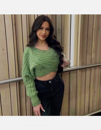 Replica V Neck Green Long Sleeve Cross Sweater Top Long Sleeve V Neck #795446 $33.03 USD for Wholesale