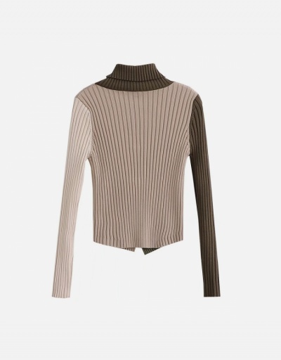 Replica Sexy Color Block Hollow Out Turtleneck Sweater Long Sleeve Turtle/High Neck #795447 $39.80 USD for Wholesale