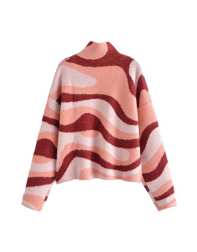 Replica Stand Collar Long Sleeve Jacquard Knit Women Sweater  Long Sleeve Turtle/High Neck #795450 $44.91 USD for Wholesale