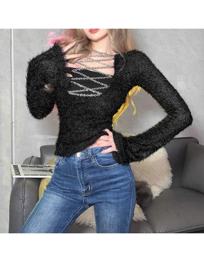 Halter Chain Long Sleeve Plush Top Long Sleeve U Neck #795452 $30.38 USD, Wholesale Fashion Sweaters &amp; Cardigans