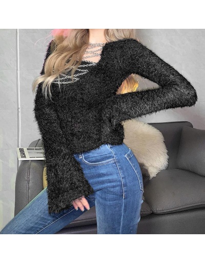 Replica Halter Chain Long Sleeve Plush Top Long Sleeve U Neck #795452 $30.38 USD for Wholesale