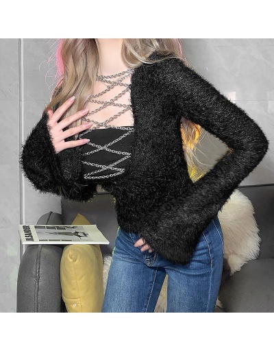 Replica Halter Chain Long Sleeve Plush Top Long Sleeve U Neck #795452 $30.38 USD for Wholesale