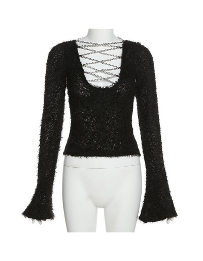 Replica Halter Chain Long Sleeve Plush Top Long Sleeve U Neck #795452 $30.38 USD for Wholesale