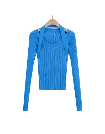 Halter Knitting Long Sleeve Sweater Long Sleeve V Neck #795453 $37.63 USD, Wholesale Fashion Sweaters &amp; Cardigans