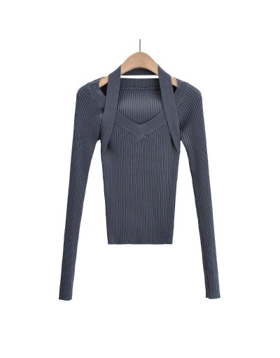 Replica Halter Knitting Long Sleeve Sweater Long Sleeve V Neck #795453 $37.63 USD for Wholesale