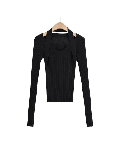 Replica Halter Knitting Long Sleeve Sweater Long Sleeve V Neck #795453 $37.63 USD for Wholesale