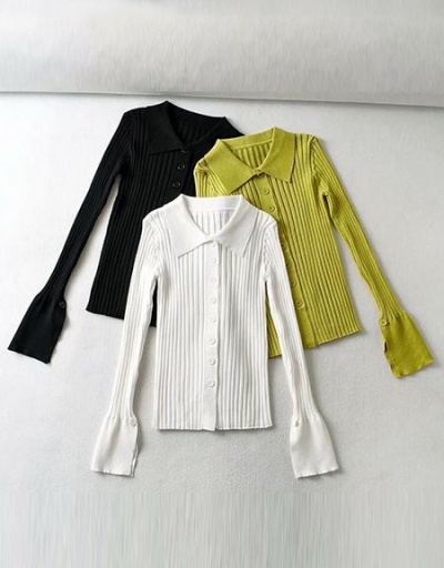 Knitting Solid Button Up Long Sleeve Tops Long Sleeve Turndown Collar #795454 $33.80 USD, Wholesale Fashion Sweaters &amp; Cardigans