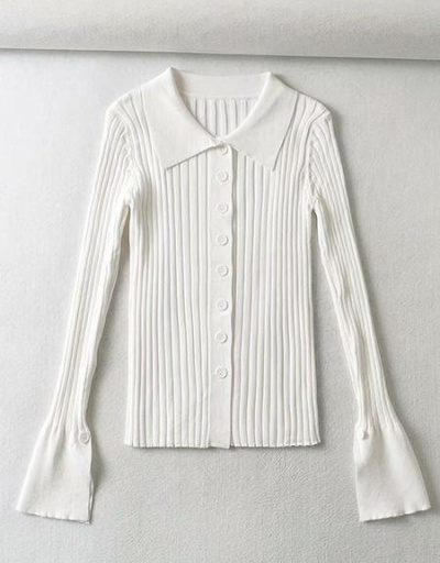 Replica Knitting Solid Button Up Long Sleeve Tops Long Sleeve Turndown Collar #795454 $33.80 USD for Wholesale