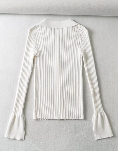 Replica Knitting Solid Button Up Long Sleeve Tops Long Sleeve Turndown Collar #795454 $33.80 USD for Wholesale