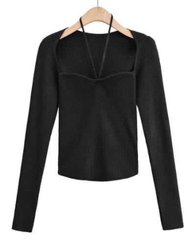 Replica Latest Solid Halter Low Out Long Sleeve Tops Long Sleeve Halter #795455 $33.99 USD for Wholesale