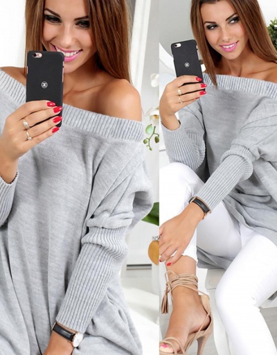 Replica Cozy Solid Bat Sleeve Long Sleeve Long Pullover Sweaters Long Sleeve Boat Neck #795456 $22.82 USD for Wholesale