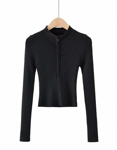 Replica Zipper Up Solid Casual Mock Neck Tops Long Sleeve Mock Neck #795458 $38.04 USD for Wholesale