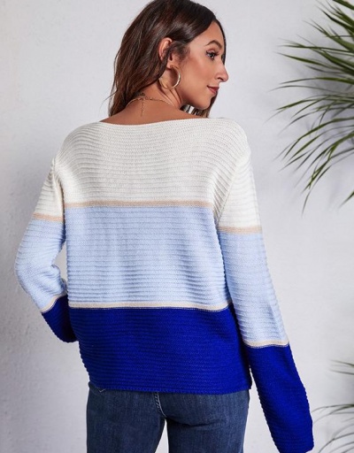 Replica Contrast Color Striped Knitting Sweater For Women Long Sleeve Crew Neck #795464 $23.85 USD for Wholesale