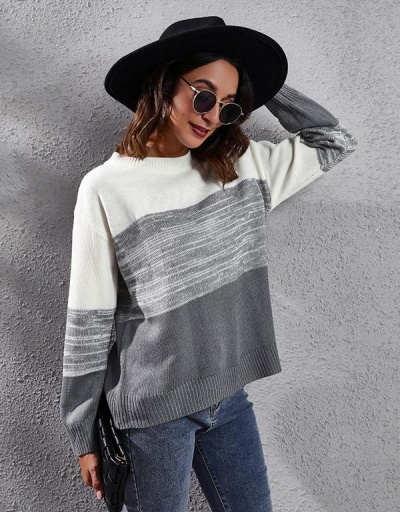 Replica Loose Contrast Color Long Sleeve Pullover Sweater Long Sleeve Crew Neck #795465 $26.07 USD for Wholesale