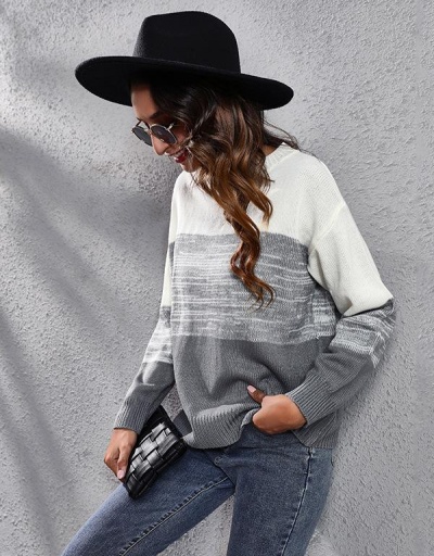 Replica Loose Contrast Color Long Sleeve Pullover Sweater Long Sleeve Crew Neck #795465 $26.07 USD for Wholesale