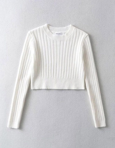 Replica New Arrival Solid Fitted Cropped Pullover Sweater Long Sleeve Crew Neck #795469 $30.35 USD for Wholesale