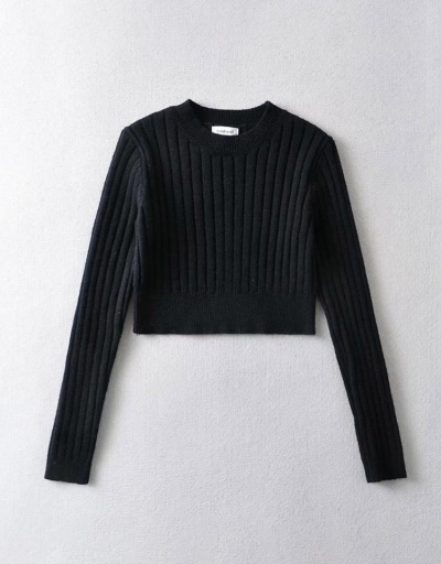 Replica New Arrival Solid Fitted Cropped Pullover Sweater Long Sleeve Crew Neck #795469 $30.35 USD for Wholesale