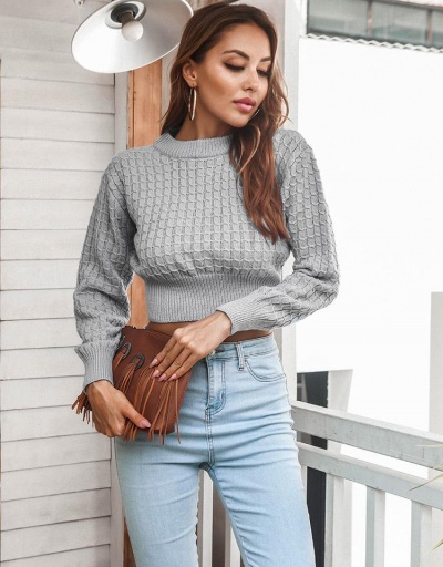 Knitted Solid Casual Cropped Pullover Sweater Long Sleeve Crew Neck #795482 $24.57 USD, Wholesale Fashion Sweaters &amp; Cardigans