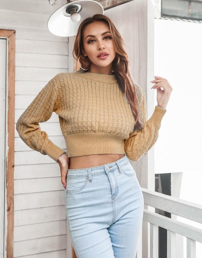 Replica Knitted Solid Casual Cropped Pullover Sweater Long Sleeve Crew Neck #795482 $24.57 USD for Wholesale