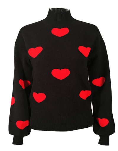 Replica Chic Heart Pattern Long Sleeve Pullover Sweater Long Sleeve Turtle/High Neck #795488 $32.26 USD for Wholesale