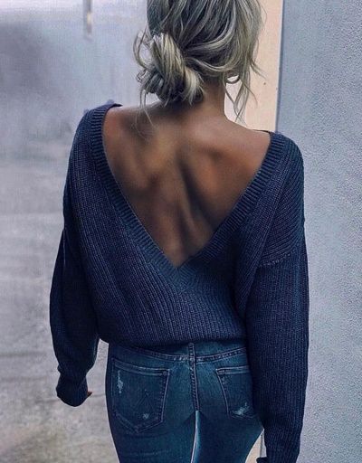 Crew Neck Open Back Long Sleeve Ladies Sweater Long Sleeve Crew Neck #795489 $30.32 USD, Wholesale Fashion Sweaters &amp; Cardigans