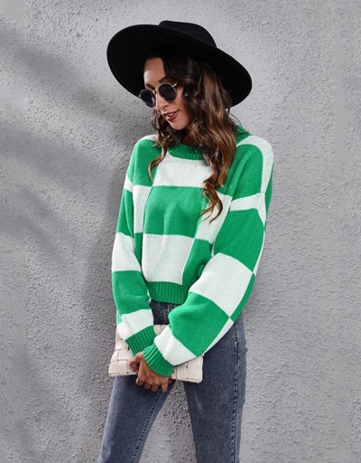 Replica Easy Matching Contrast Color Loose Sweater For Women Long Sleeve Crew Neck #795490 $26.07 USD for Wholesale