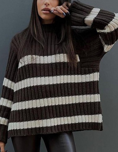 Cozy Loose Striped Long Sleeve Pullover Sweater For Women Long Sleeve Crew Neck #795493 $41.27 USD, Wholesale Fashion Sweaters &amp; Cardigans