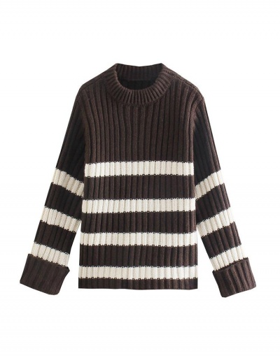 Replica Cozy Loose Striped Long Sleeve Pullover Sweater For Women Long Sleeve Crew Neck #795493 $41.27 USD for Wholesale