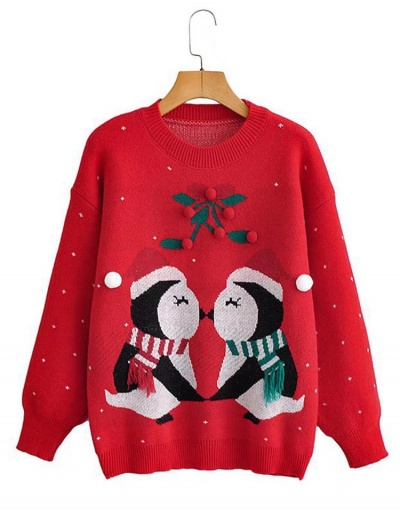 Replica Crew Neck Penguin Pattern Long Sweater Long Sleeve Crew Neck #795497 $31.56 USD for Wholesale