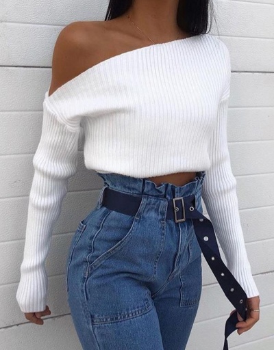  Inclined Shoulder Knitted Solid Sweater Long Sleeve Inclined Shoulder #795508 $25.22 USD, Wholesale Fashion Sweaters &amp; Cardigans