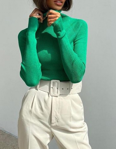 Replica Fitted High Neck Autumn Green Knitted Sweater Long Sleeve Turtle/High Neck #795510 $21.06 USD for Wholesale