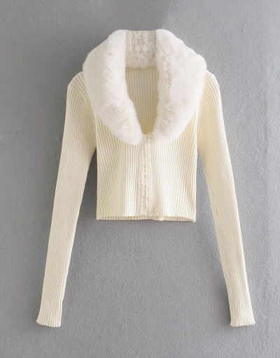 Ladies Fluffy Neck Long Sleeve Button Up Sweater Long Sleeve #795511 $41.27 USD, Wholesale Fashion Sweaters &amp; Cardigans