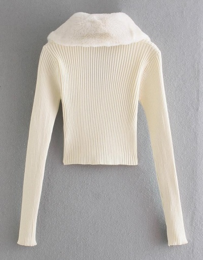 Replica Ladies Fluffy Neck Long Sleeve Button Up Sweater Long Sleeve #795511 $41.27 USD for Wholesale