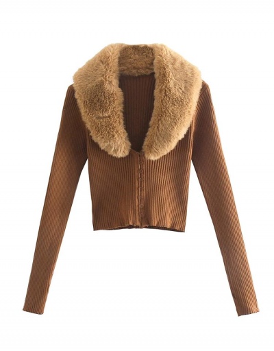 Replica Ladies Fluffy Neck Long Sleeve Button Up Sweater Long Sleeve #795511 $41.27 USD for Wholesale