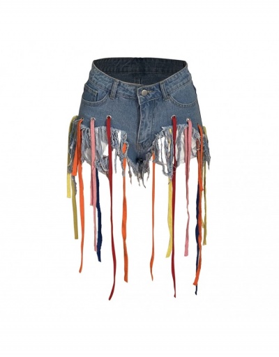 Replica Nightclub Fashion Tassels Patchwork  Denim Shorts #795525 $30.35 USD for Wholesale