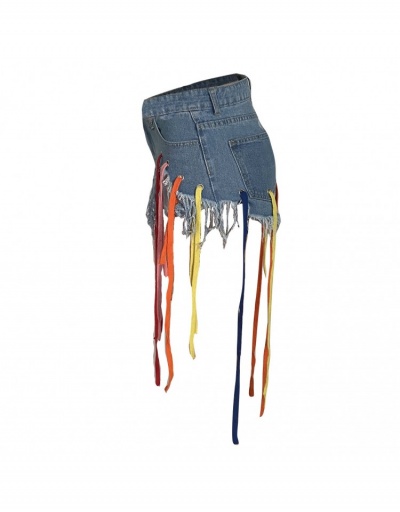 Replica Nightclub Fashion Tassels Patchwork  Denim Shorts #795525 $30.35 USD for Wholesale