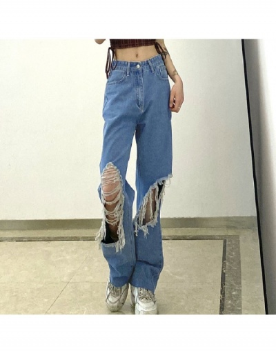 Replica  Ripped Cut Out Wide Leg Jeans For Women #795532 $23.61 USD for Wholesale