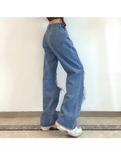 Replica  Ripped Cut Out Wide Leg Jeans For Women #795532 $23.61 USD for Wholesale