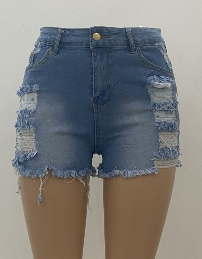 Replica Sexy Summer Blue Straight Ripped Denim Shorts #795533 $20.03 USD for Wholesale