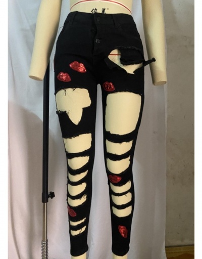 Replica Summer Sexy Hollow Out  Lips Embroidery  Pencil Jeans #795534 $31.53 USD for Wholesale