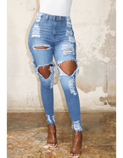 Replica Ripped Hollow Out Denim Pencil Jeans For Women #795535 $30.35 USD for Wholesale