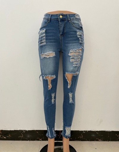 Replica Ripped Hollow Out Denim Pencil Jeans For Women #795535 $30.35 USD for Wholesale