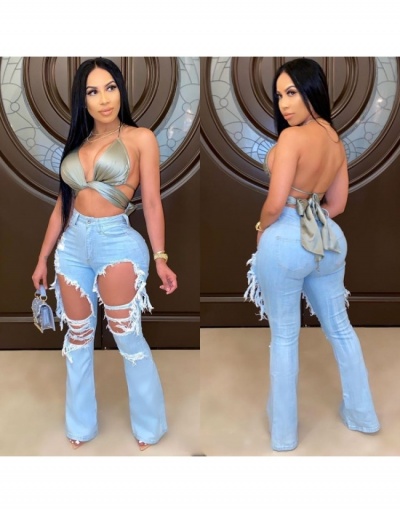 Replica Blue Ripped Hollow Out Bootcut Jean Pants #795542 $32.66 USD for Wholesale