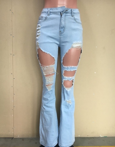 Replica Blue Ripped Hollow Out Bootcut Jean Pants #795542 $32.66 USD for Wholesale