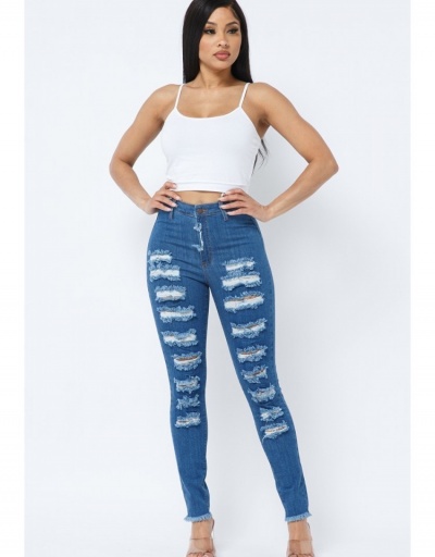 Fashion Ripped Deep Blue Denim Jeans For Women #795547 $29.71 USD, Wholesale Fashion Jeans