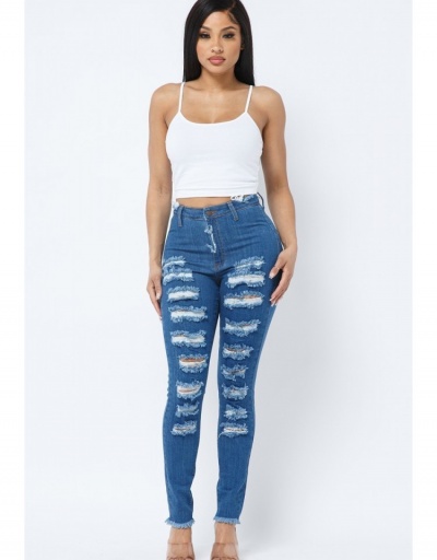 Replica Fashion Ripped Deep Blue Denim Jeans For Women #795547 $29.71 USD for Wholesale