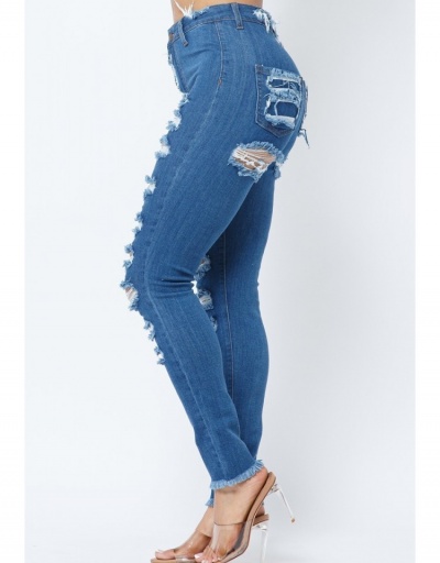 Replica Fashion Ripped Deep Blue Denim Jeans For Women #795547 $29.71 USD for Wholesale