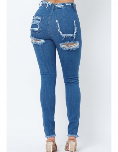 Replica Fashion Ripped Deep Blue Denim Jeans For Women #795547 $29.71 USD for Wholesale